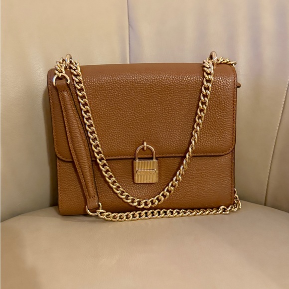 Michael Kors Gold chain Shoulder Mercer Bag Leather in Cognac Brown New - Picture 2 of 10